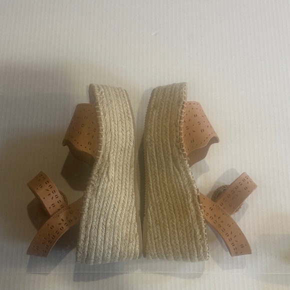 Soludos Shoes - Soludos x Anthro laser tan Sofia Tan leather Woven Platform espadrille Sandals